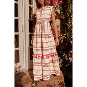 SAYLOR Maryam Boho Tassel Maxi Dress Cream‎ Pink Medium
